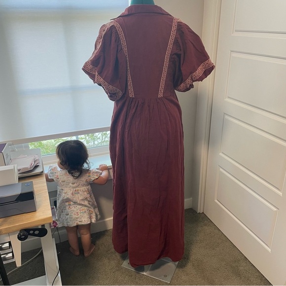 Free People Samantha Embroidered Puff Sleeve Button Front Maxi Dress Medium - Picture 14 of 16